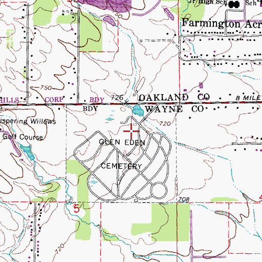 Topographic Map of Glen Eden Memorial Park, MI