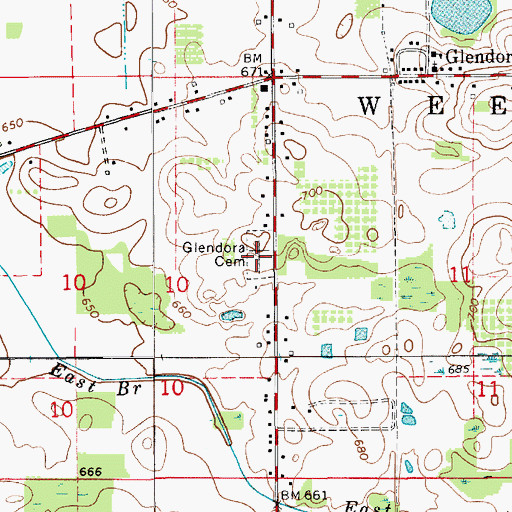Topographic Map of Glendora Cemetery, MI