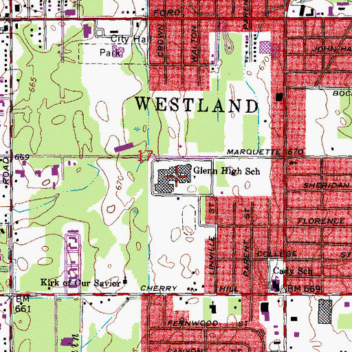 Topographic Map of Glenn High School, MI