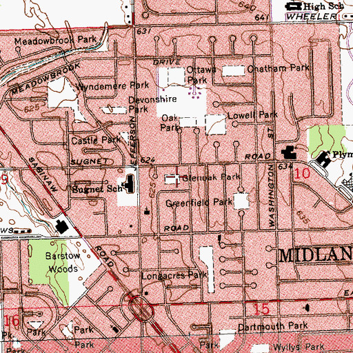 Topographic Map of Glenoak Park, MI