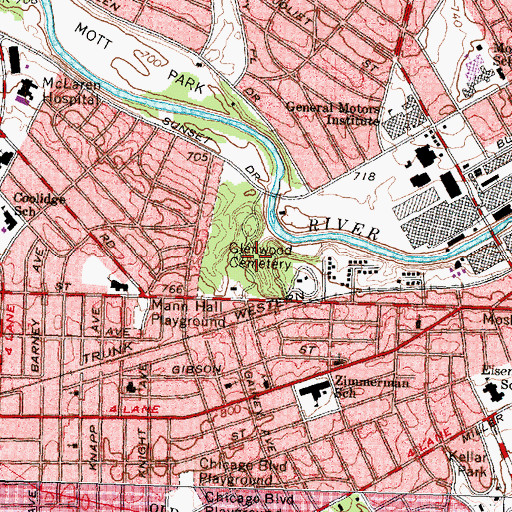 Topographic Map of Glenwood Cemetery and Arboretum, MI