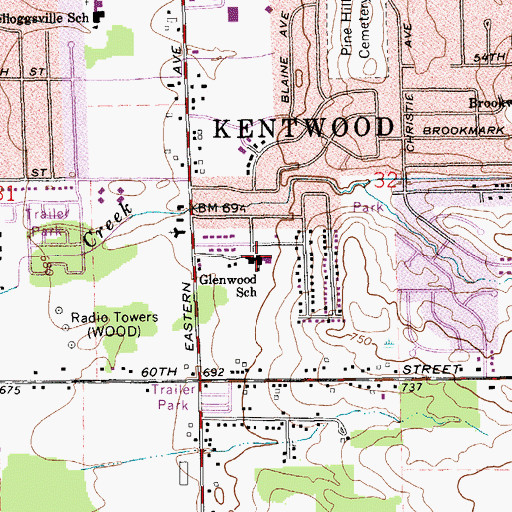Topographic Map of Glenwood School, MI