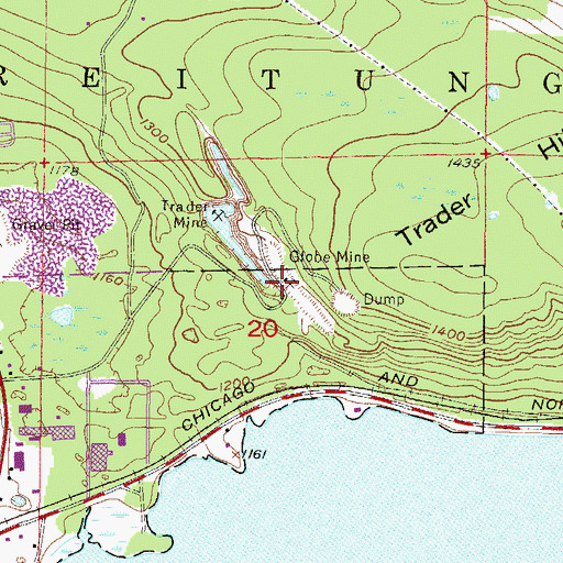 Topographic Map of Globe Mine, MI