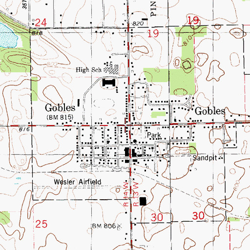Topographic Map of Gobles, MI