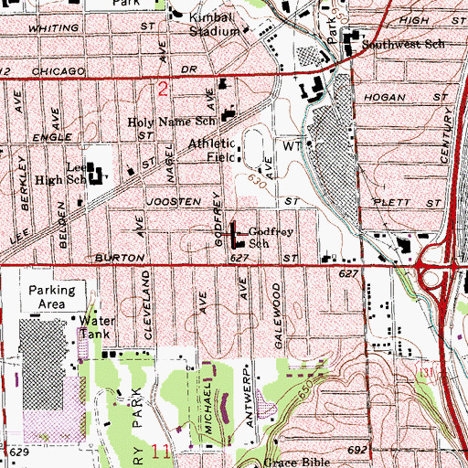 Topographic Map of Godfrey School, MI