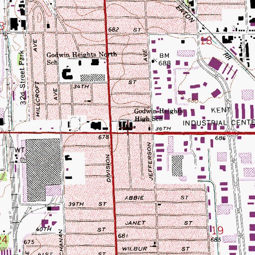 Topographic Map of Godwin Heights High School, MI