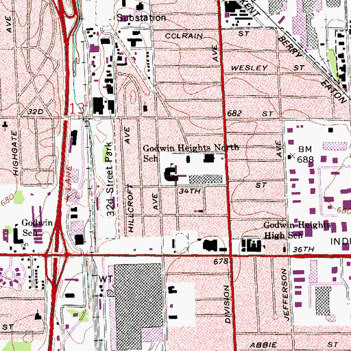 Topographic Map of Godwin Heights North School, MI