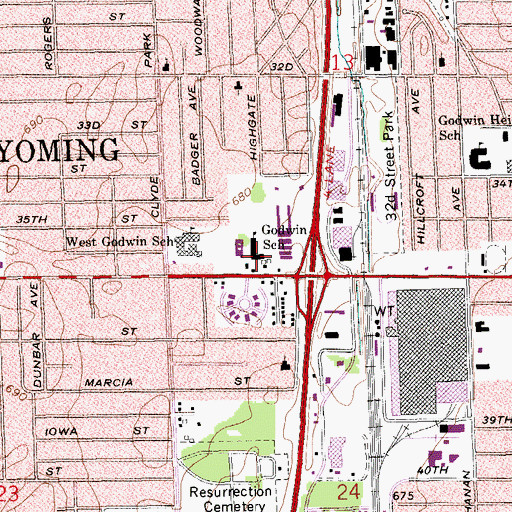Topographic Map of Calvin Christian Elementary School, MI