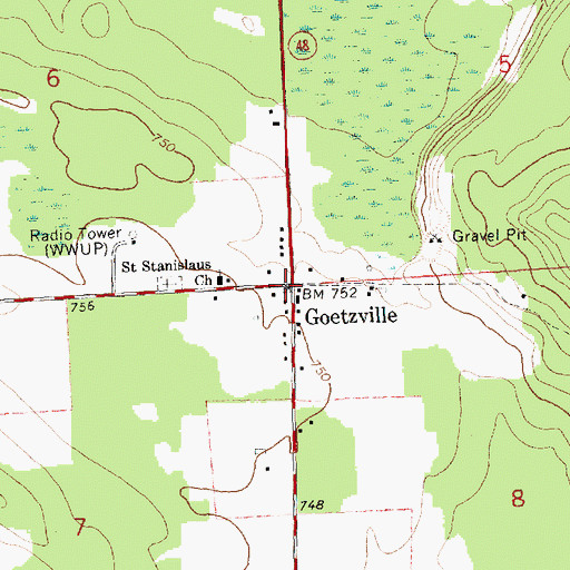 Topographic Map of Goetzville, MI
