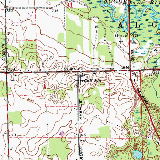 Topographic Map of Goff School, MI