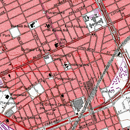 Topographic Map of Goldberg School, MI