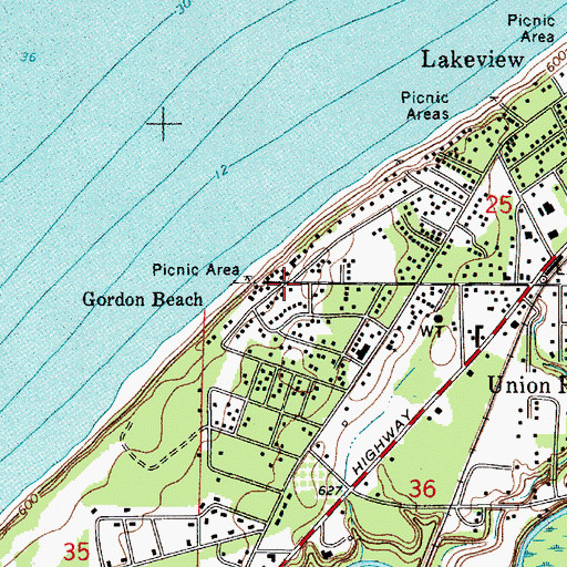 Topographic Map of Gordon Beach, MI