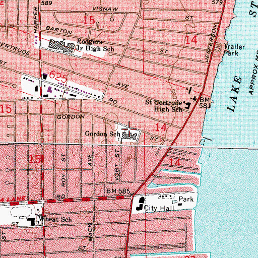 Topographic Map of Gordon School, MI