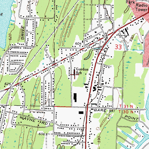 Topographic Map of Gordon School, MI