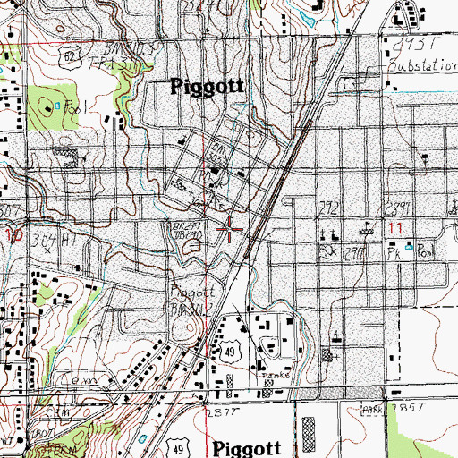 Topographic Map of Piggott City Hall, AR