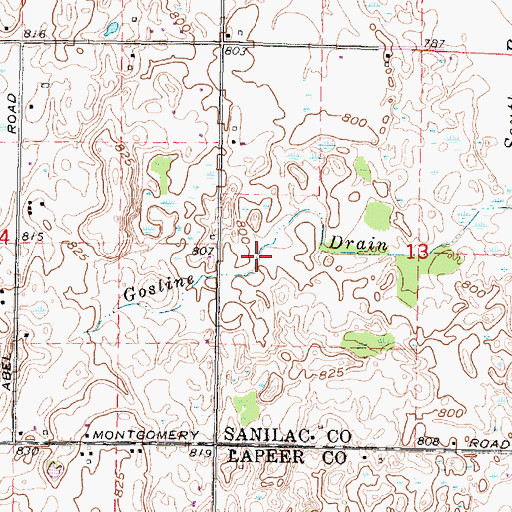 Topographic Map of Gosline Drain, MI