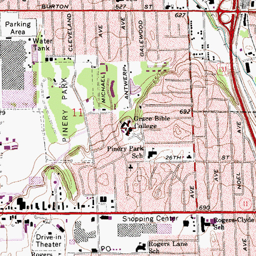 Topographic Map of Grace Bible College, MI