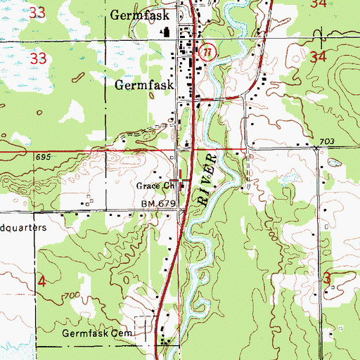 Topographic Map of Grace Church, MI