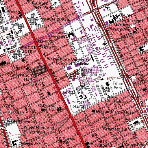 Topographic Map of Grace Hospital, MI