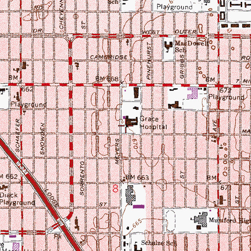 Topographic Map of Grace Hospital, MI
