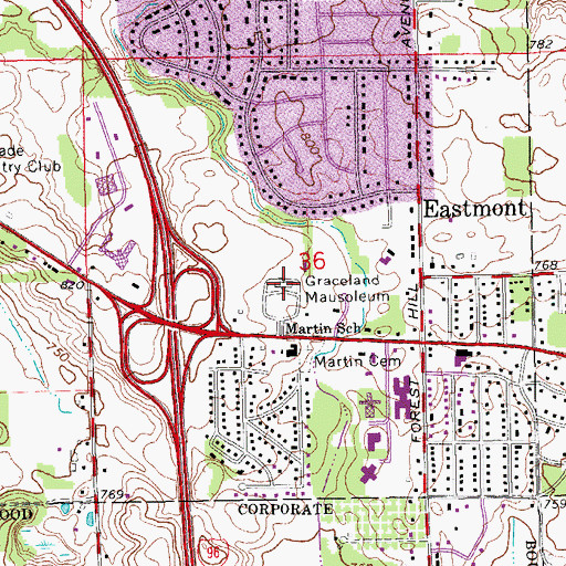 Topographic Map of Graceland Mausoleum, MI