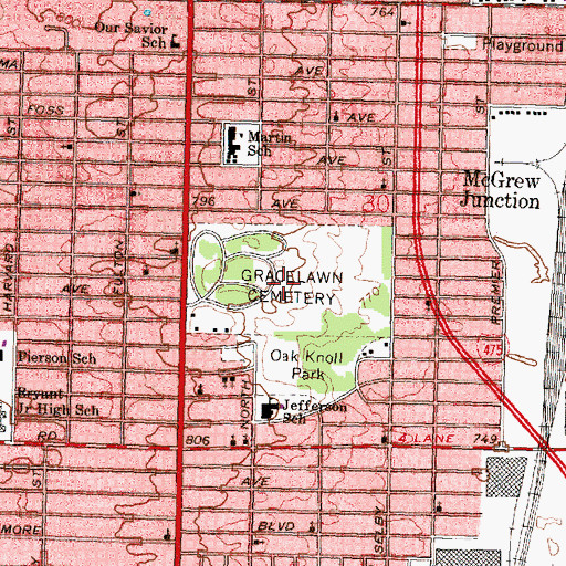 Topographic Map of Gracelawn Cemetery, MI