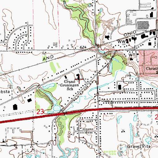 Topographic Map of New Groningen School, MI