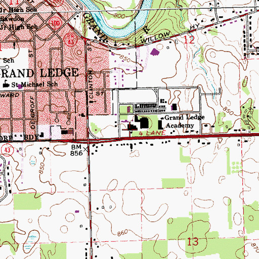 Topographic Map of Grand Ledge Academy, MI