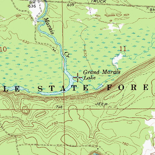 Topographic Map of Grand Marais Lake, MI