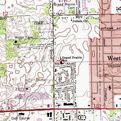 Topographic Map of Grand Prairie School, MI