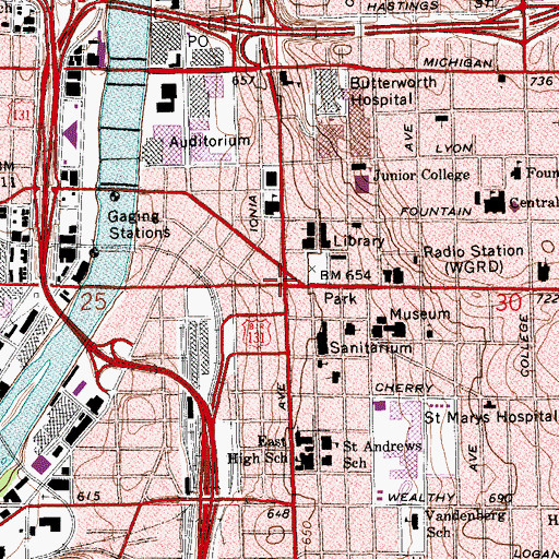 Topographic Map of Grand Rapids, MI