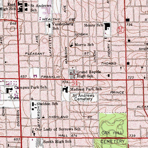 Topographic Map of Grand Rapids High School, MI