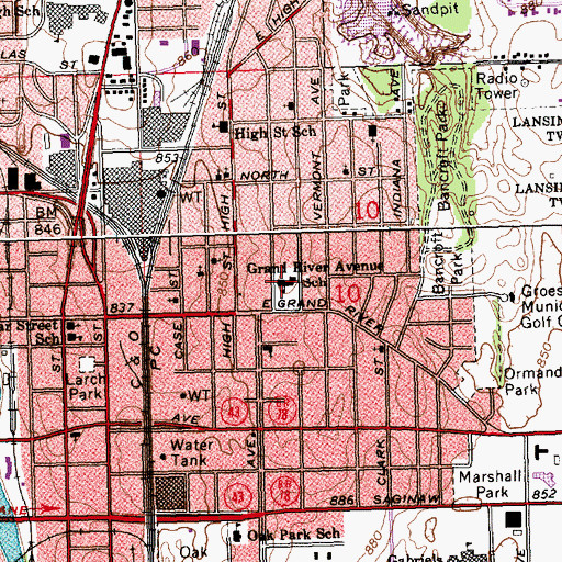 Topographic Map of Grand River Elementary School, MI