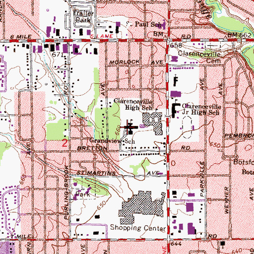 Topographic Map of Grandview School, MI