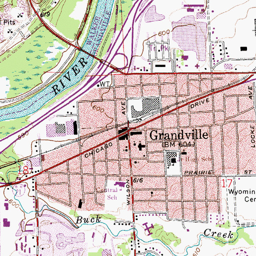 Topographic Map of Grandville, MI