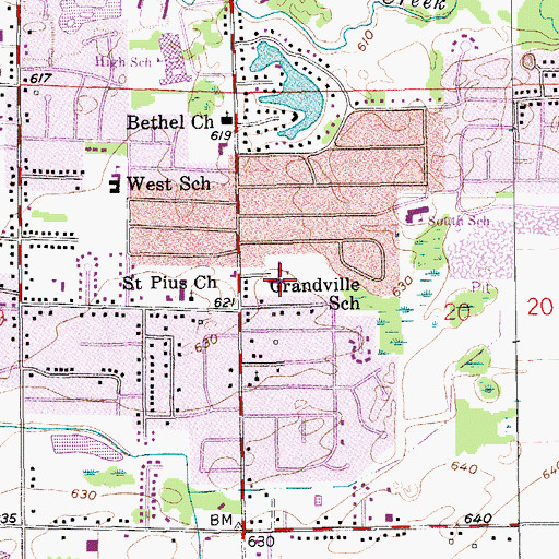 Topographic Map of Grandville School, MI