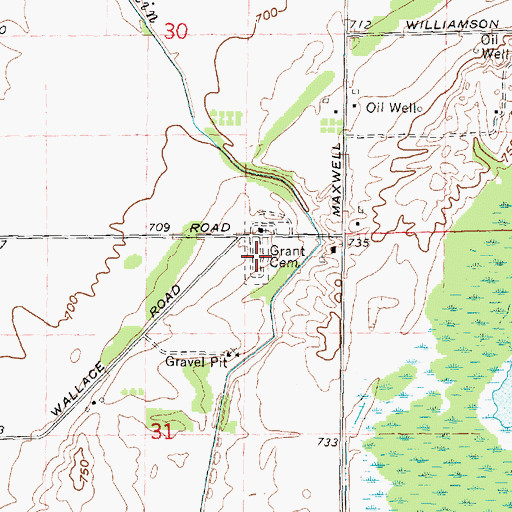 Topographic Map of Grant Cemetery, MI