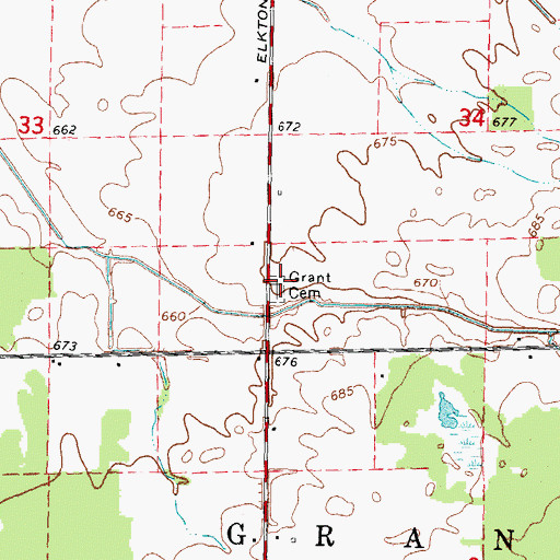Topographic Map of Grant Cemetery, MI