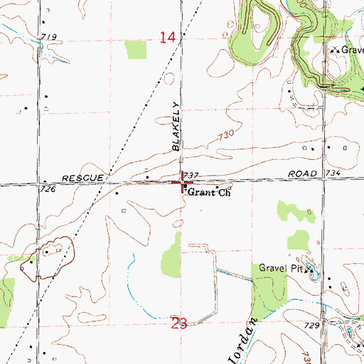 Topographic Map of Grant Church, MI