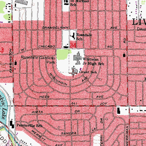 Topographic Map of Grant School, MI