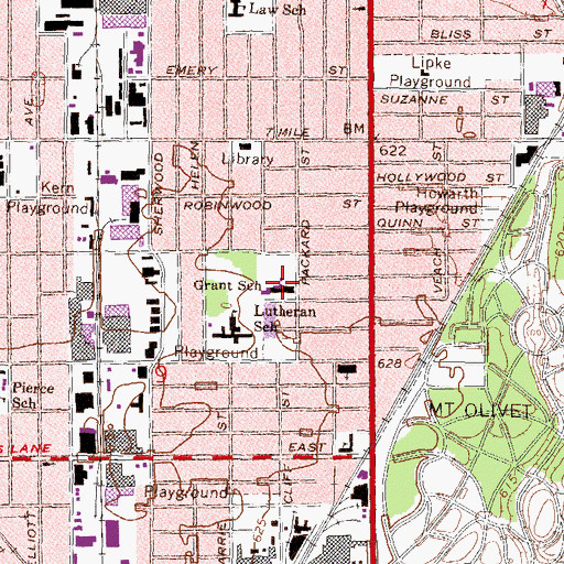 Topographic Map of Grant School, MI