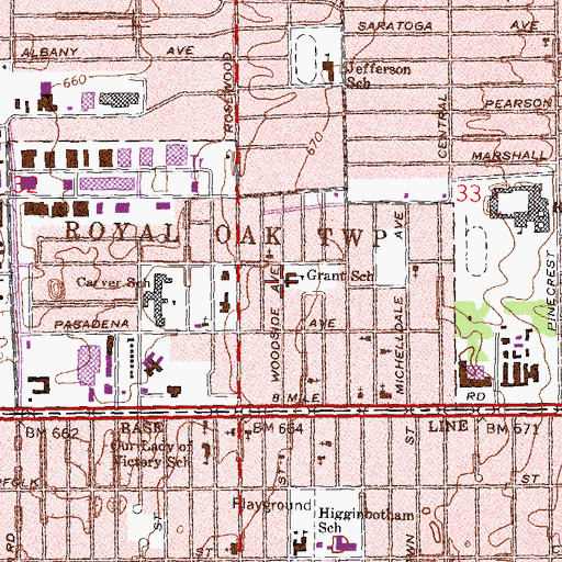 Topographic Map of Grant School, MI