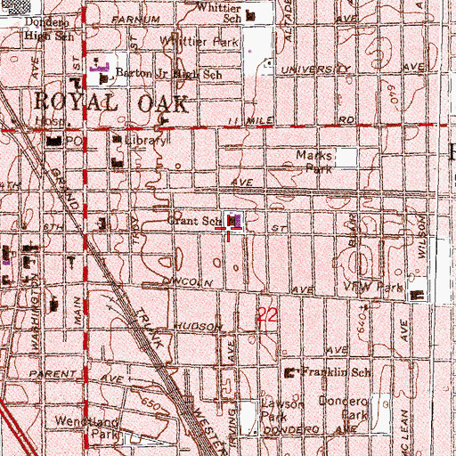 Topographic Map of Grant School, MI