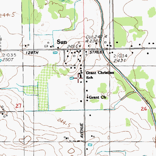 Topographic Map of Grant School, MI