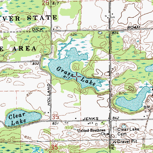 Topographic Map of Grass Lake, MI