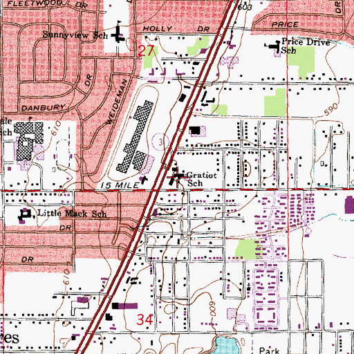 Topographic Map of Gratiot School, MI