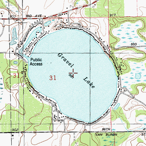 Topographic Map of Gravel Lake, MI