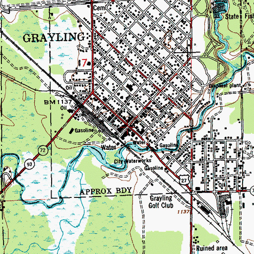 Topographic Map of Grayling, MI