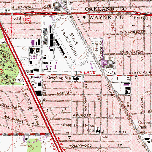 Topographic Map of Grayling School, MI