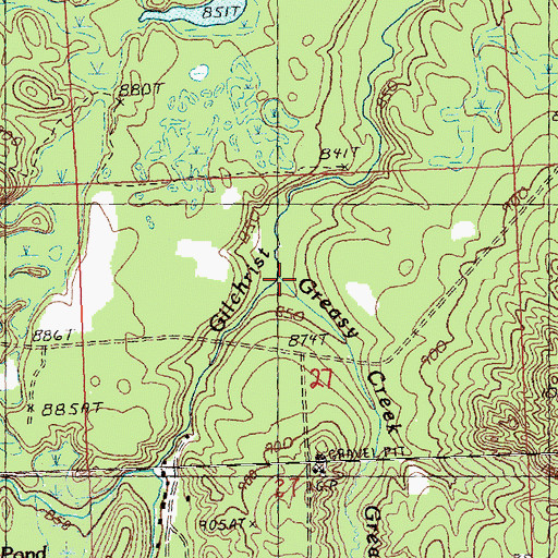Topographic Map of Greasy Creek, MI